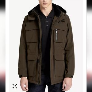 Men's Brown Hooded Dark Green Jacket Sz S